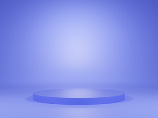 Empty podium or stage display on winter blue background with blue cylinder pedestal concept for product shelf standing backdrop as 3D rendering illustration