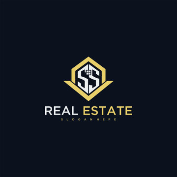 SS initial monogram logo for real estate with home shape creative design