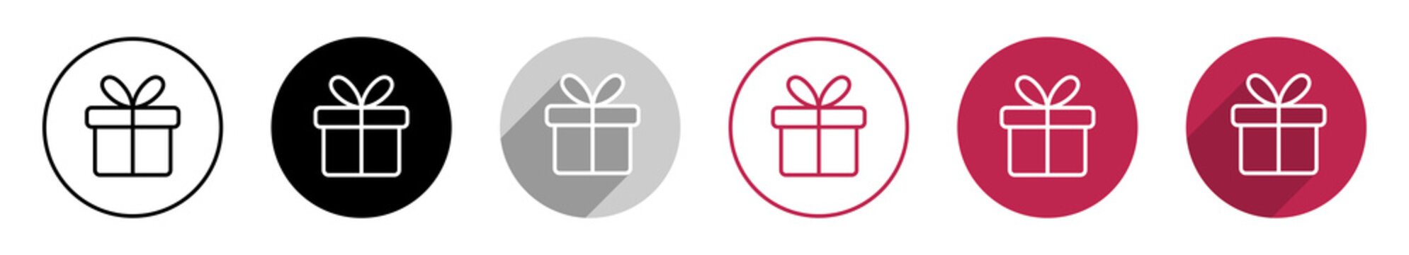 Geschenk / Gutschein Lineart Vektor Icon Set rund in rot