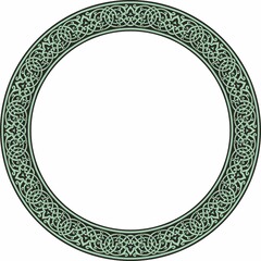 Vector green round oriental ornament. Arabic patterned circle of Iran, Iraq, Turkey, Syria. Persian frame, border..
