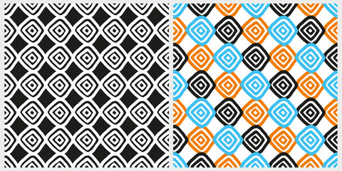 Abstract Caro Seamless Vector Pattern. Irregular Hand Drawn Diamond Shape Elements on a Black and White Background. Funny Infantile Style Repeatable Geometric Design ideal for Fabric, Textile.