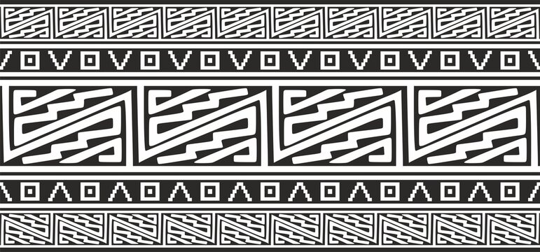 Vector Monochrome Seamless Native American Border. Endless Pattern Of Indigenous Peoples Of America, Aztecs, Mayans, Incas. Native American Ornament