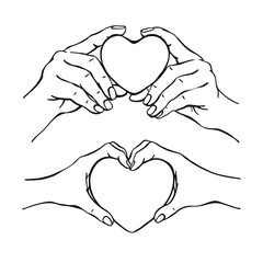 Obraz premium Hands holding heart. Hand drawn vector illustration. On white background for your design.