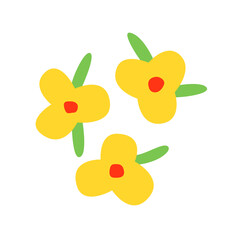 Cartoon cute yellow flowers. Simple floral illustration isolated on white background. Abstract kawaii hand drown flowers elements. Vector botanical illustration.