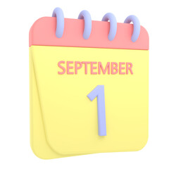 1st September 3D calendar icon. Web style. High resolution image. White background