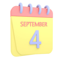 4th September 3D calendar icon. Web style. High resolution image. White background