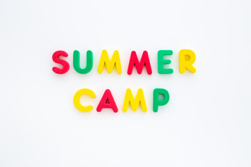 Words Summer Camp made from colorful letters. Summer kids vacation concept