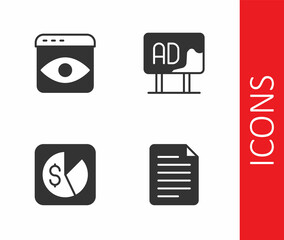 Set File document, Personal information collection, Market analysis and Advertising icon. Vector