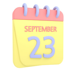 23rd September 3D calendar icon. Web style. High resolution image. White background