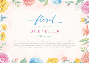 Rose Flower and botanical leaf digital painted illustration