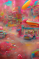 Obraz na płótnie Canvas abstract candy city colourful digital art