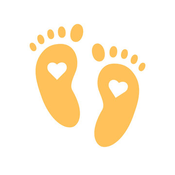 Baby footprint yellow icon on white background. Vector illustration.