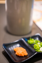 Minced daikon for add Shoyu ponzu (Citrus soy sauce) for Japanese hotpot.