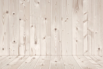 Vintage wood pattern texture in perspective view for background, Empty wooden room space background for montage product display.
