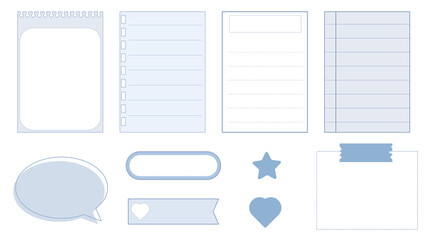 collection set of cute blank pastel blue paper templates printable striped note, planner, journal, reminder, notes, memo, writing pad illustration perfect for your design