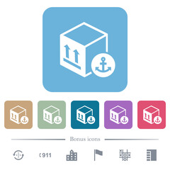 Sea package transportation flat icons on color rounded square backgrounds