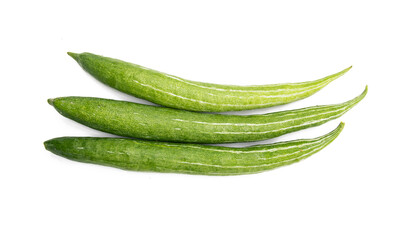 Three Snake gourd isolated on white background. top view