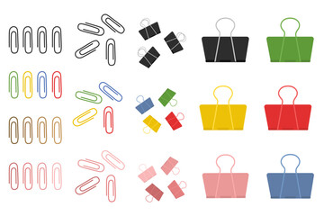 Set of cute paper clips. Back to school. Paper clips. Vector set of paper clips.