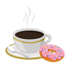 Black coffee cup with donut food
