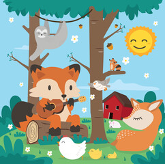 Cute animals forest animals cartoon character
