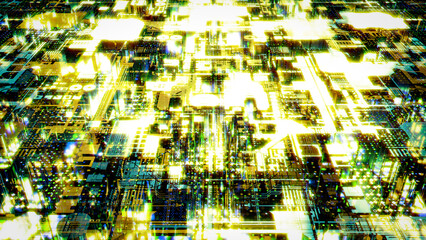 Yellow lighting technological cyber punk high tech bg - abstract 3D rendering
