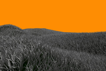 scary grey high detail grassy hills isolated on orange background for halloween or any other scary design concept - 3D illustration of objects