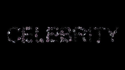 celebrity - text made of lighting diamonds, on black, isolated - object 3D rendering