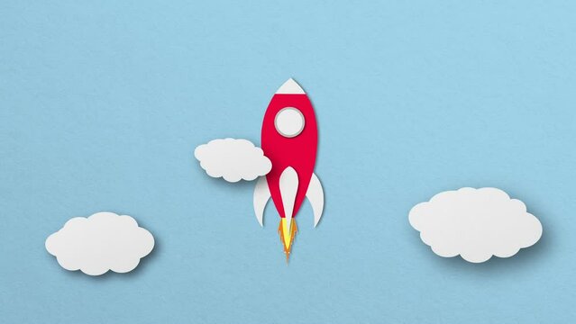 red paper space shuttle fly into the airport stop motion.