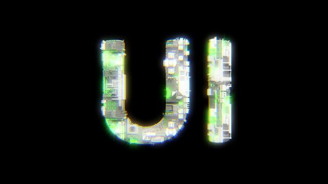 cybernetic text UI with chromatic aberrance and glitch effects, isolated