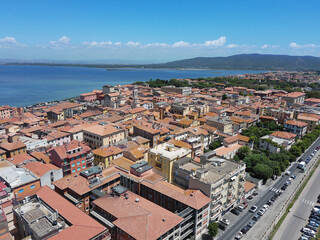 aerial view of the seaside town of orbetello in tuscany