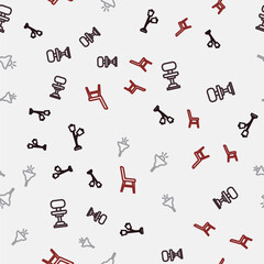 Set line Floor lamp, Office chair, Lamp hanging and Chair on seamless pattern. Vector