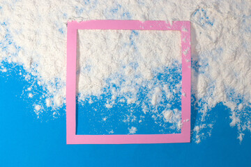 pink frame on the beach, creative art design, tropical view