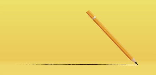 Yellow pencil drawing a line on yellow background with copy space, stationary tool concept, 3d illustration