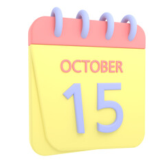 15th October 3D calendar icon. Web style. High resolution image. White background