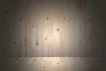Vintage wood pattern texture in perspective view for background, Empty wooden room space background for montage product display.