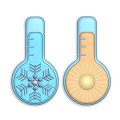Cold warm thermometer. Temperature weather thermometers. Meteorology vector 3d icon