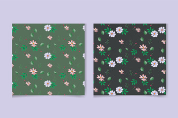 Watercolor seamless pattern with leaves and  flowers. Floral background design.