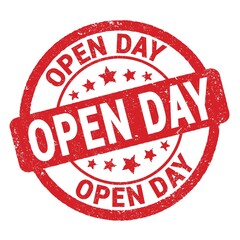 OPEN DAY text written on red round stamp sign.