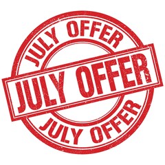 JULY OFFER written word on red stamp sign