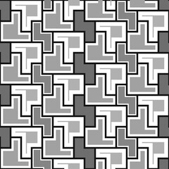 Repeated color puzzle mosaic abstract background. Seamless surface pattern design with simple geometric ornament. Modern style surface texture. Digital paper for textile print, page fill. Vector art.