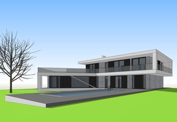 Fototapeta premium Modern house architectural drawing