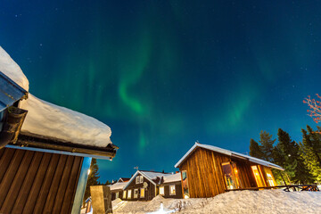 Aurora boreale in Lapponia. ad Abisko in Svezia. Colori nel cielo e tra la neve - obrazy, fototapety, plakaty