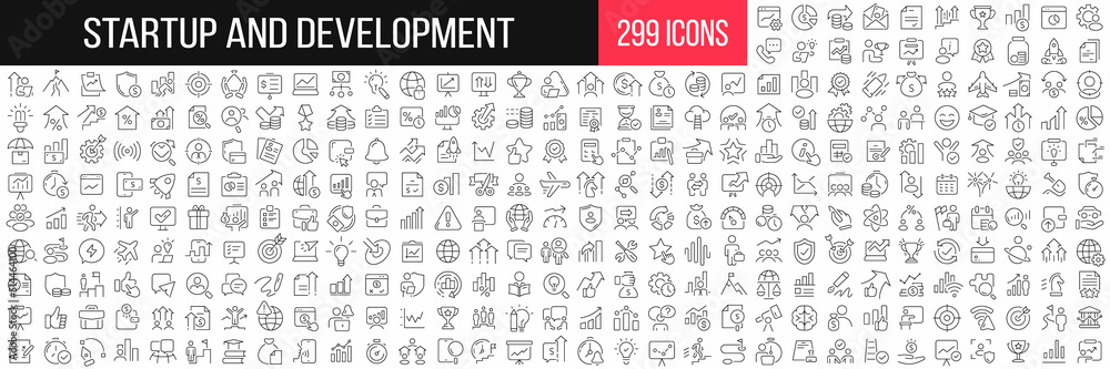 Leinwandbilder startup and development linear icons collection. big set of 299 thin line icons in black. vector ill