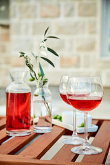 red wine on the summer terrace