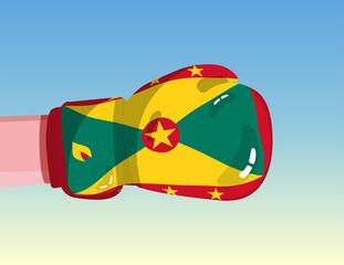 Flag of Grenada on boxing glove. Confrontation between countries with competitive power. Offensive attitude. Separation of power. Template ready design.