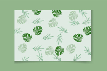 Seamless tropical pattern banner with green Mons tera palm leaves on dark background. Exotic Hawaiian fabric design.