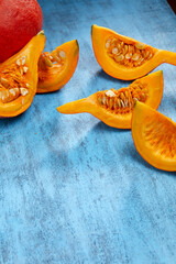 fresh pumpkin on the blue background