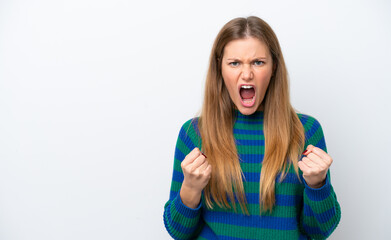 Young caucasian woman isolated on white background frustrated by a bad situation