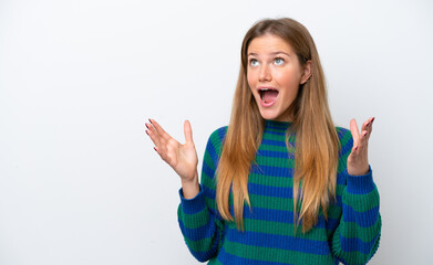 Young caucasian woman isolated on white background with surprise facial expression