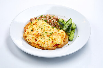 pork with buckwheat and cucumber
